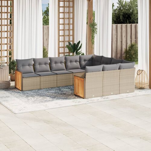 vidaXL 10-dijelni set vrtnih sofa s jastucima bež od poliratana Cijene