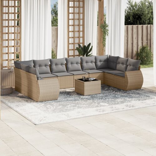 vidaXL 11-dijelni set vrtnih sofa od poliratana s jastucima bež Cijene