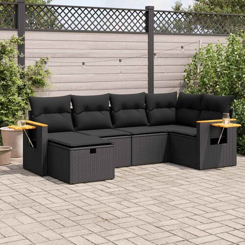 VidaXL 6-dijelni set vrtnih sofa s jastucima crni od poliratana Slike