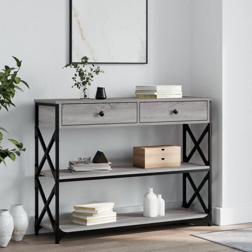 VidaXL Konzolna mizica siva sonoma 100x28x75 cm inženirski les Slike