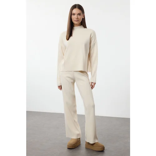 Trendyol Ecru*001 Basic Plain Knitwear Bottom-Top Set