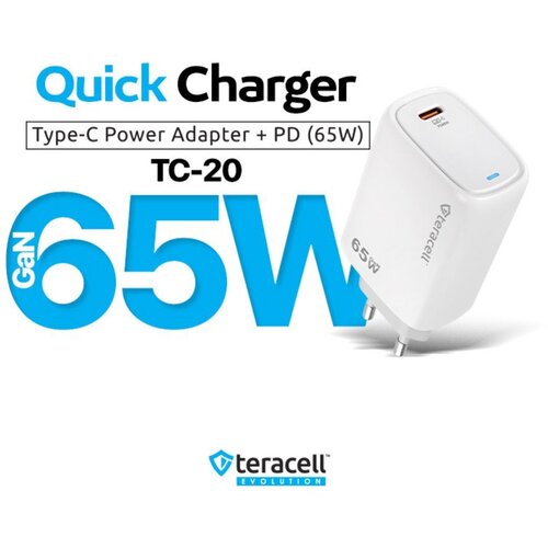 Teracell Kucni punjac Evolution TC-20/ GAN/ PD Fast charging 65W sa PD type C kablom beli CE Cene