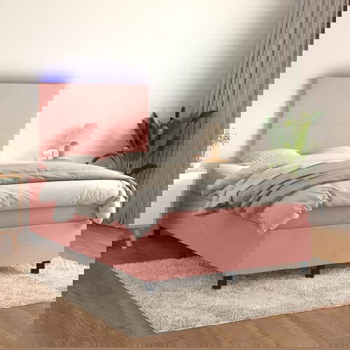 The Living Store Box spring postelja z vzmetnico LED roza 120x200 cm žamet - Box Spring Postelja, (21490285) Slike