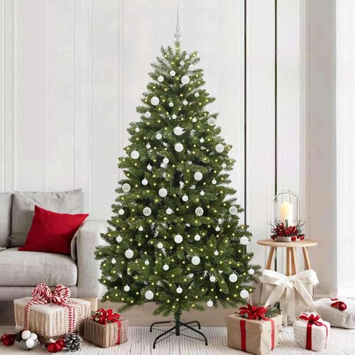 vidaXL Umjetno božićno drvce S LED lampica Zelena 210 cm PVC i metal Cene
