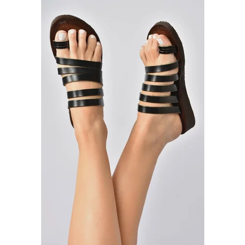 Fox Shoes Women's Black Genuine Leather Sandals