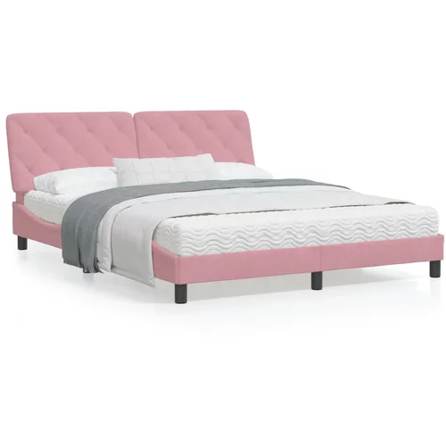 vidaXL Okvir kreveta s LED svjetlima ružičasti 160 x 200 cm baršunasti