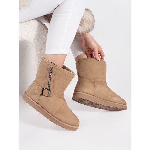Shelvt Light beige women's snow boots with a decorative buckle and zipper Cijene