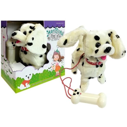  Interaktivni pas Dalmatiner na uzici s komandama na kosti - bijeli s crnim točkama Cene