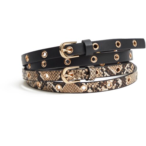 Orsay Light brown and black women's belt 2pcs - Women's Cene