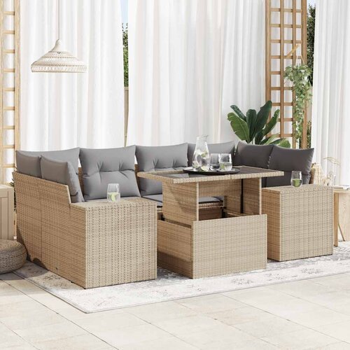 vidaXL 7-dijelni set vrtnih sofa od poliratana s jastucima bež Cijene