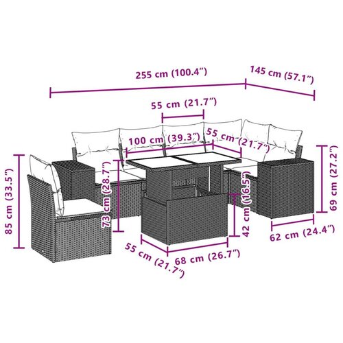 VidaXL 7-dijelni set vrtnih sofa od poliratana s jastucima crni Slike