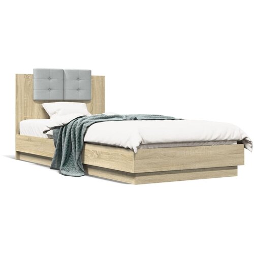 Maison Chic Posteljni okvir - Enojna postelja - Postelja za odrasle z vzglavjem sonoma hrast 100x200 cm inž. les-J9687, (21760272) Slike