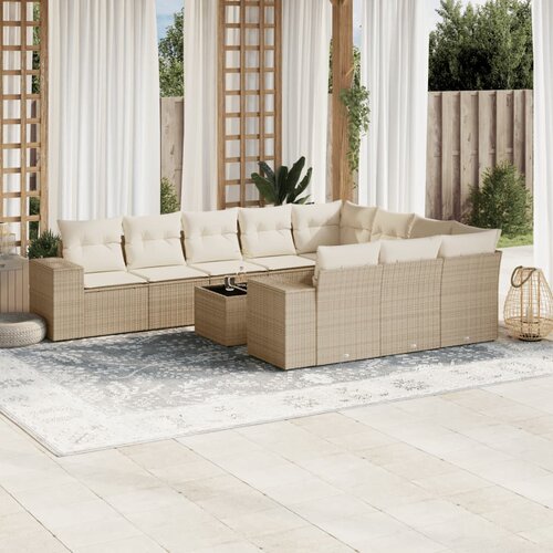 VidaXL 11-dijelni set vrtnih sofa od poliratana s jastucima bež Slike