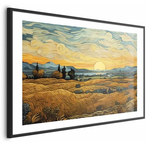  Plakat Impressionistic fields - painted golden landscape with fields of grain 90x60 Crni okvir s margom Cene