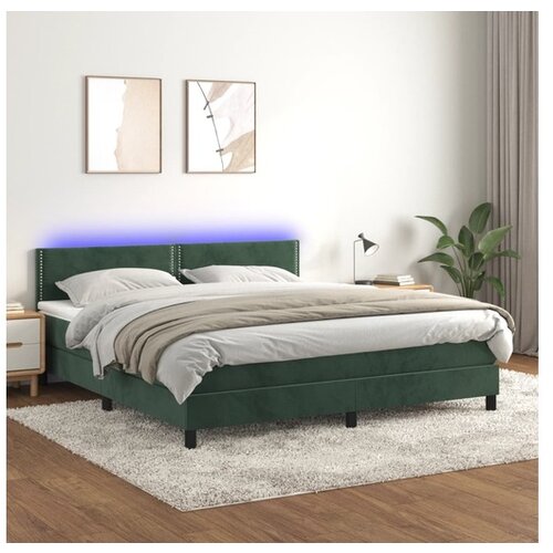 VidaXL Box spring postelja z vzmetnico LED tem. zelena 180x2 Slike