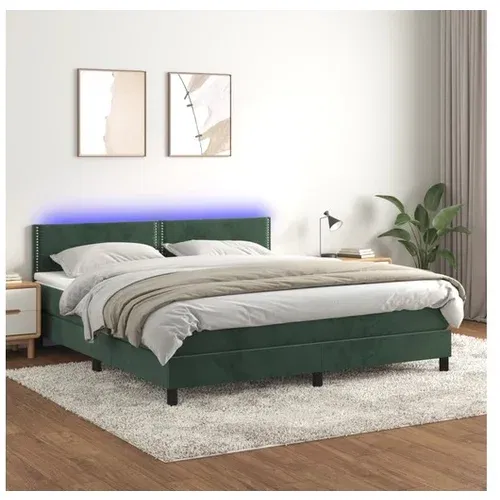 vidaXL Krevet box spring s madracem LED tamnozeleni 180x200 cm baršun