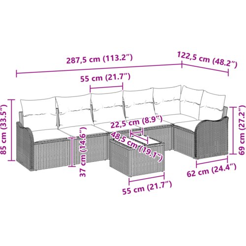 vidaXL set od 7 komada vrtnih sofa s jastučićima smeđi poli ratan Cijene