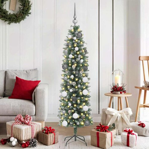 vidaXL Umetno vitko božično drevo med 150 LED z stojalom Zelena 150 cm Cene