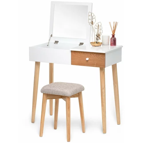 Bonami Essentials Bela kozmetična miza z ogledalom, prostorom za nakit in stolčkom Chez Ro Beauty