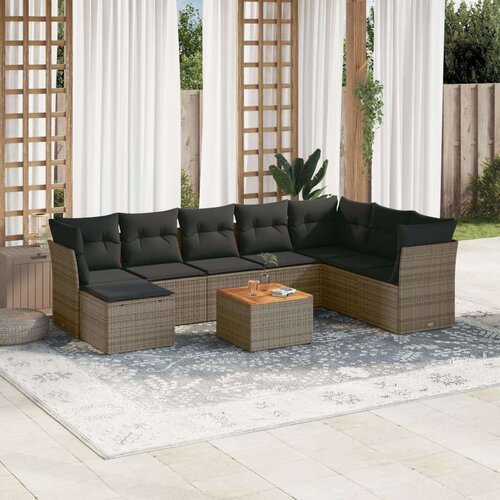  9-dijelni set vrtnih sofa od poliratana s jastucima sivi Slike