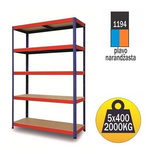  Polica metal-medijapan 180x100x50cm, 5x400kg, plavo-narandžasta Cene