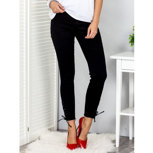 Fashion Hunters Black women´s pants with lacing Slike