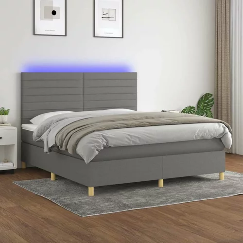  Box spring postelja z vzmetnico LED temno siva 160x200 cm blago, (20930499)