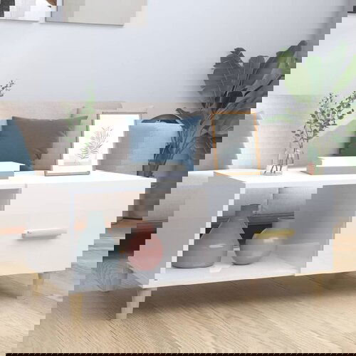 VidaXL Klubska mizica visok sijaj bela 89,5x50x40 cm inženirski les Slike