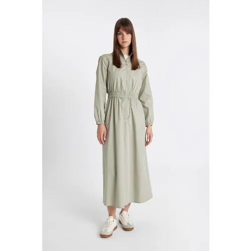 Defacto Regular Fit Zipper Collar Long Sleeve Poplin Maxi Dress