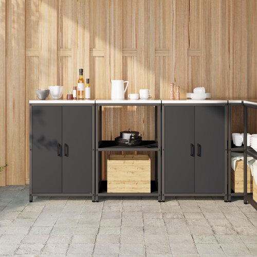 VidaXL Kuhinjski set za pohranu s policom s pohranom s vratima 3 pcs Crna 180 x 50 x 92 cm Slike
