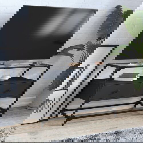 Furnova TV omarica s stekleno plo&amp;scaron;čo črna 80x35x51 cm inženirski les, (21922749) Slike