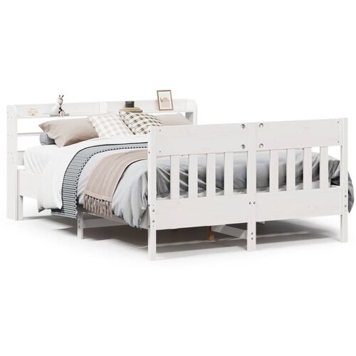 VidaXL Posteljni okvir brez vzmetnice bel 135x190 cm trdna borovina Slike