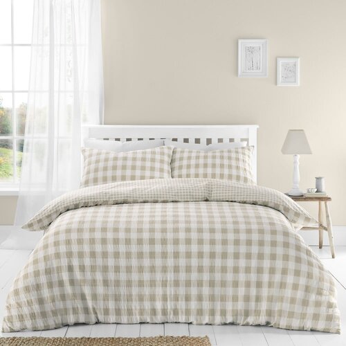 Catherine Lansfield Bela/bež posteljnina za zakonsko posteljo iz krepa 200x200 cm Gingham Check – Cene
