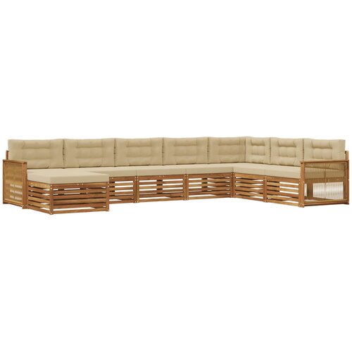  Set vanjskih sofa 8 kom. Prirodna i bež Čvrsto drvo akacije Slike