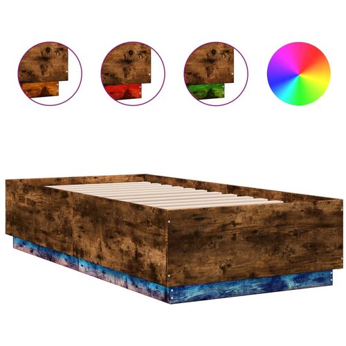 Maison Chic Posteljni okvir - Enojna postelja - Postelja za odrasle z LED lučkami dimljeni hrast 90x190 cm inž. les, (21696149) Slike