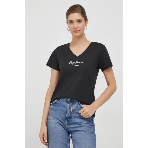 PepeJeans Bombažna kratka majica Wendys ženska, črna barva