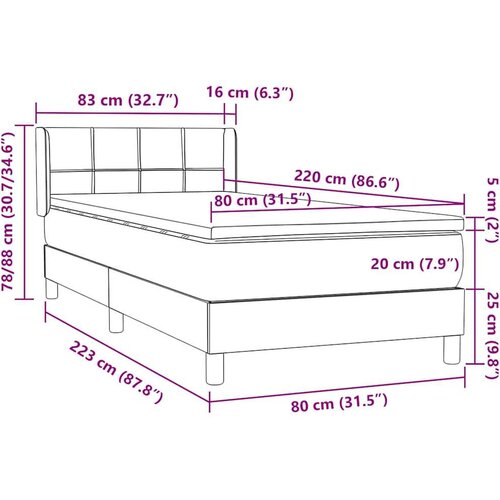 VidaXL Box spring krevet s madracem tamnosivi 80 x 220 cm bar&amp;scaron;unasti Slike