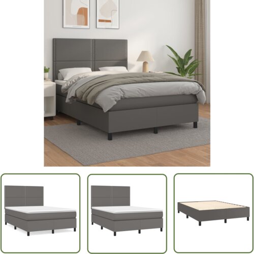 The Living Store Box spring postelja z vzmetnico siv 140x190 cm umetno usnje - Box Spring Postelja, (21737156) Cene