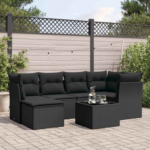  7-dijelni set vrtnih sofa od poliratana s jastucima crni Cijene