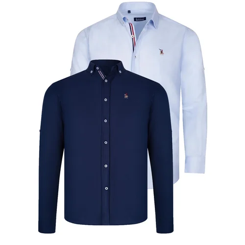 Dewberry DUAL SET G674 MENS SHIRT-NAVY BLUE-LIGHT BLUE