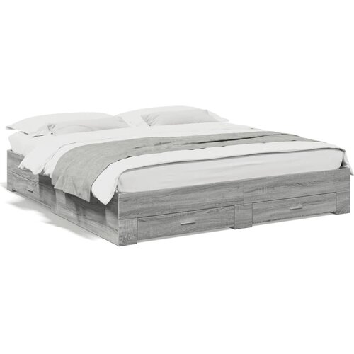 Maison Chic Posteljni okvir - Dvoposteljna postelja - Zakonska postelja s predali siva sonoma 200x200 cm inženirski les, (21696727) Slike
