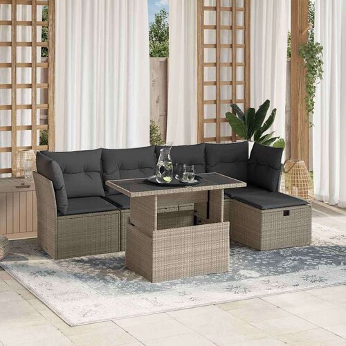 VidaXL 6-dijelni set vrtnih sofa od poliratana s jastucima svjetlosivi Slike