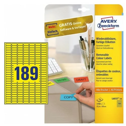 Avery Zweckform Odstranljive rumene etikete 25,4 x 10 mm
