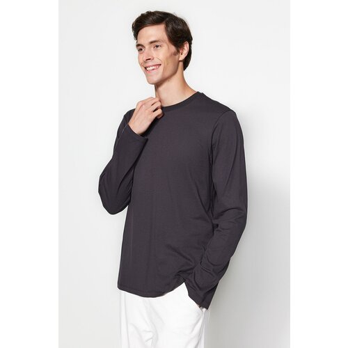 Trendyol Anthracite Men's Basic Regular/Regular Cut, Crew Neck Long Sleeved, 100% Cotton T-Shirt. Slike