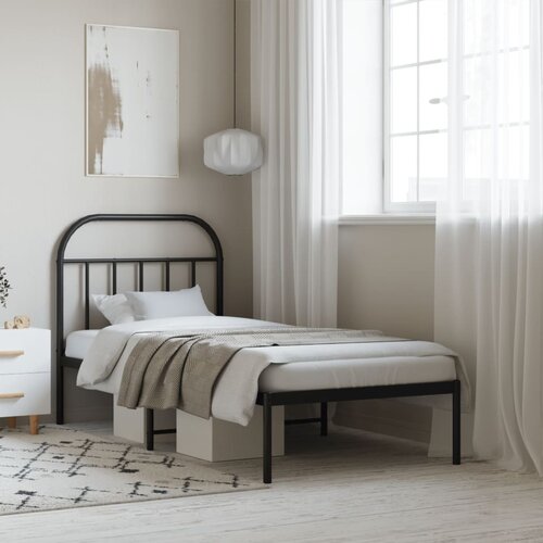 VidaXL Metalni okvir za krevet s uzglavljem crni 90x200 cm Slike