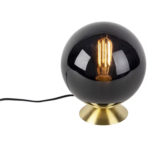 QAZQA Art Deco namizna svetilka medenina s črnim steklom - Pallon