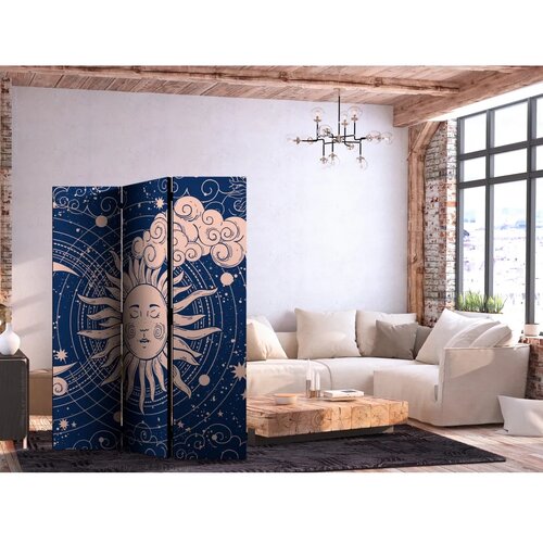  Paravan - Cosmic Harmony - Illustration of the Sun and Moon on a Navy Background 135x172 Dvostrani Cene