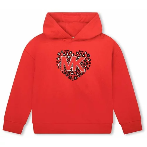Michael Kors Otroški bombažen pulover rdeča barva, s kapuco