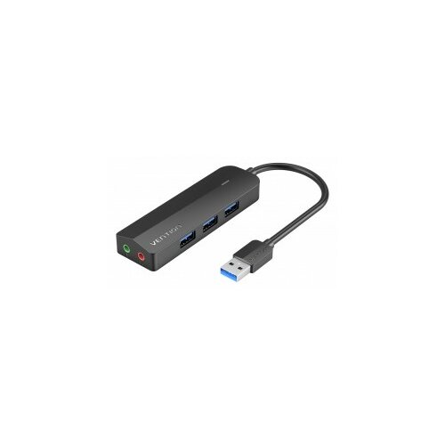 USB hub sa ulazom za mikrofon i slušalice 3,5mm + x3 - crni Slike