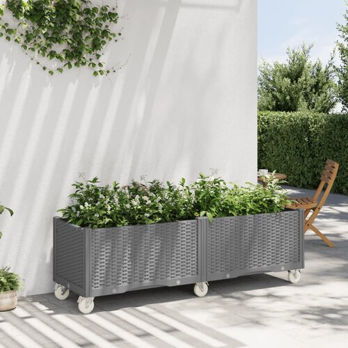 VidaXL Vrtna sadilica s kotačima siva 160x50x54 cm PP Slike